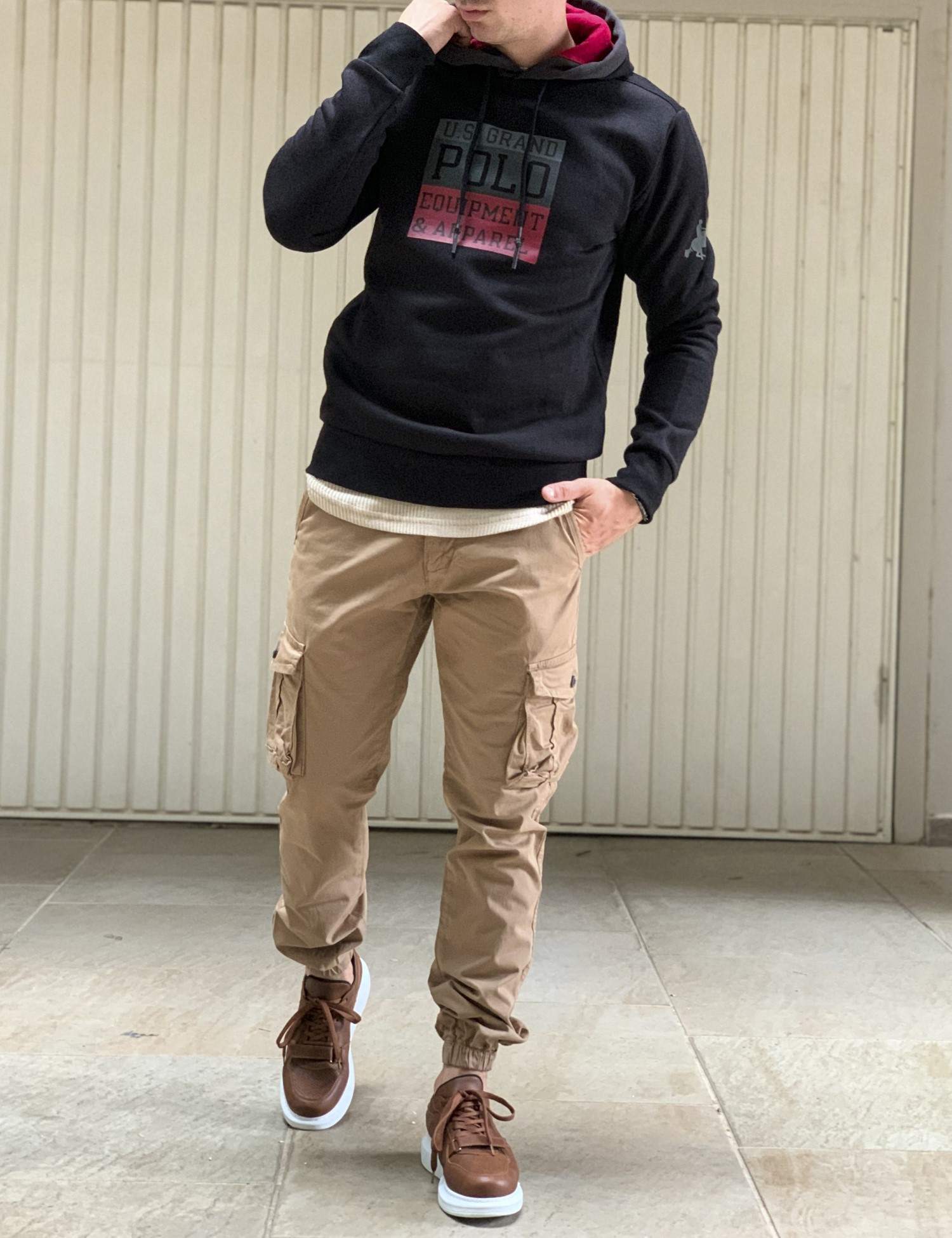 US Grand Polo ανδρικό μαύρο φούτερ με λογότυπο USF901M φωτογραφία